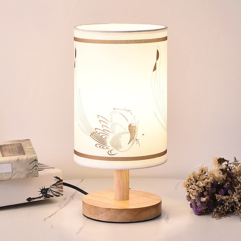 Zylinder Nachttischlampe Print Stoff 1-Licht Minimalistische Nachttischlampe in Weiß