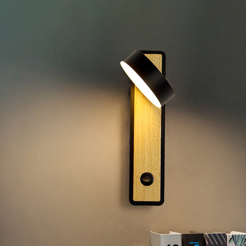 Frendorf | Draaibare 1 Licht Ronde LED Wandlamp Moderne Houten Zwart/Wit Naar Beneden Verlichting in Warm/Wit Licht