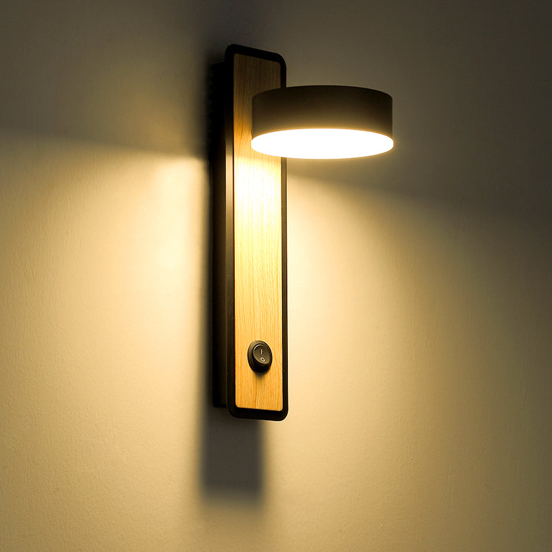 Frendorf | Draaibare 1 Licht Ronde LED Wandlamp Moderne Houten Zwart/Wit Naar Beneden Verlichting in Warm/Wit Licht