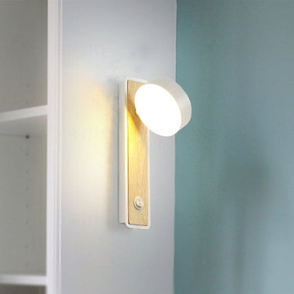 Frendorf | Draaibare 1 Licht Ronde LED Wandlamp Moderne Houten Zwart/Wit Naar Beneden Verlichting in Warm/Wit Licht
