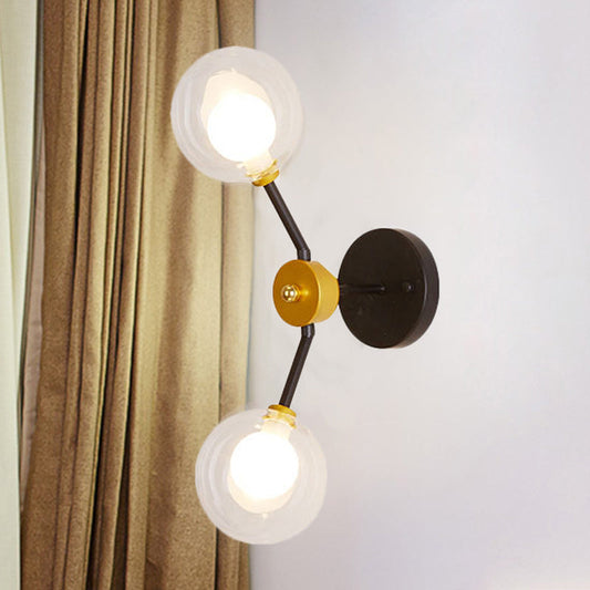 Frendorf | 2 Lichter Schlafzimmer Wandleuchte mit globalem klarem Glasschirm Moderne schwarze LED-Wandmontageleuchte