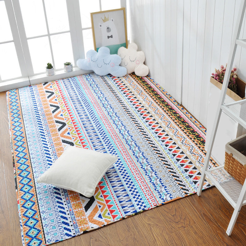 Lässiger Schlafzimmerteppich Mehrfarbig Geometrisch Bedruckter Teppich Baumwolle Rutschfeste Rückseite Pflegeleicht Indoor Teppich