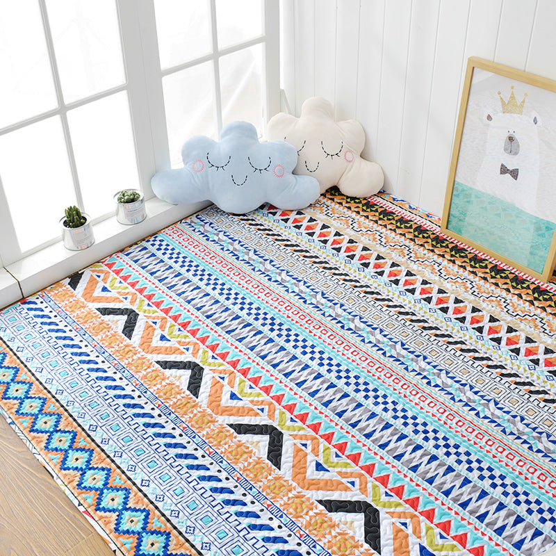 Lässiger Schlafzimmerteppich Mehrfarbig Geometrisch Bedruckter Teppich Baumwolle Rutschfeste Rückseite Pflegeleicht Indoor Teppich