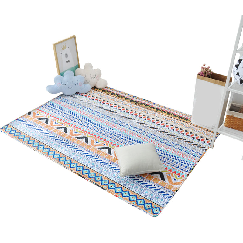 Lässiger Schlafzimmerteppich Mehrfarbig Geometrisch Bedruckter Teppich Baumwolle Rutschfeste Rückseite Pflegeleicht Indoor Teppich