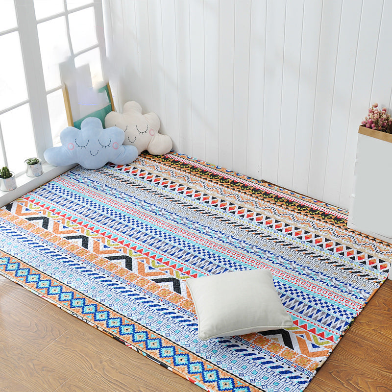 Lässiger Schlafzimmerteppich Mehrfarbig Geometrisch Bedruckter Teppich Baumwolle Rutschfeste Rückseite Pflegeleicht Indoor Teppich