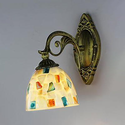 Frendorf | 1 Licht Weiß-Grau/Beige/Gelb-Blau Glas Wandbeleuchtung mit Shade Tiffany Loft Shell Wandleuchte für Schlafzimmer
