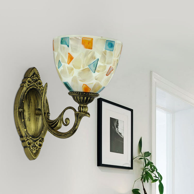 Frendorf | 1 Licht Weiß-Grau/Beige/Gelb-Blau Glas Wandbeleuchtung mit Shade Tiffany Loft Shell Wandleuchte für Schlafzimmer