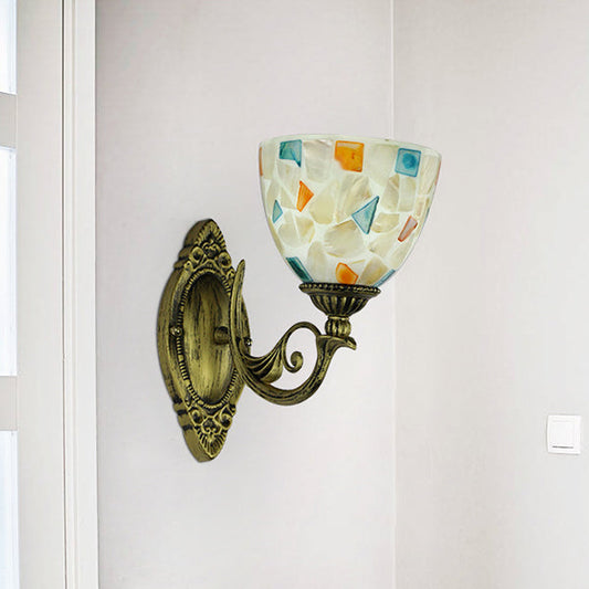 Frendorf | 1 Licht Weiß-Grau/Beige/Gelb-Blau Glas Wandbeleuchtung mit Shade Tiffany Loft Shell Wandleuchte für Schlafzimmer