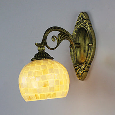 Frendorf | 1 Licht Weiß-Grau/Beige/Gelb-Blau Glas Wandbeleuchtung mit Shade Tiffany Loft Shell Wandleuchte für Schlafzimmer