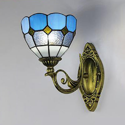 Frendorf | Glas-in-lood schaal wandlamp Vintage Tiffany 1 licht wandverlichting in helder/wit voor gang