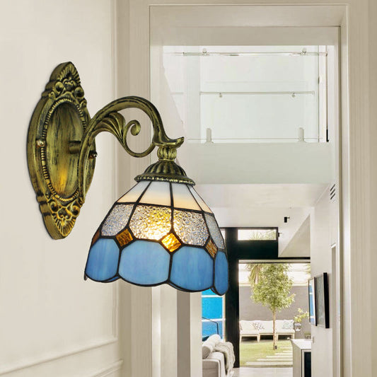 Frendorf | Glas-in-lood schaal wandlamp Vintage Tiffany 1 licht wandverlichting in helder/wit voor gang