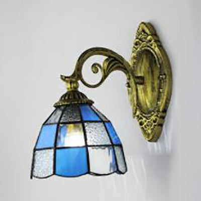 Frendorf | Dome Wandlamp Licht Grid Glas 1 Kop Tiffany Wandmontage Verlichting in Wit/Blauw voor Slaapkamer