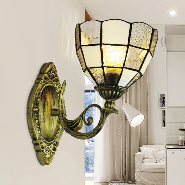Frendorf | Dome Wandlamp Licht Grid Glas 1 Kop Tiffany Wandmontage Verlichting in Wit/Blauw voor Slaapkamer