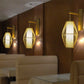 Asiatische Stil ovale Wandlampe Wandleuchte mit Laternen-Design Bambus 1-Licht Wohnzimmer Wandlampe in Beige