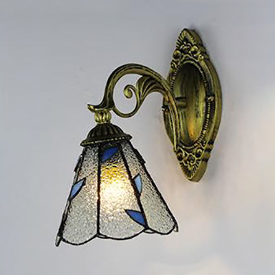 Frendorf | Altermessing Gebogene Arm Wandlampe mit Verglasung Kegel Shade 1 Licht Vintage Wandleuchte in Weiß/Klar