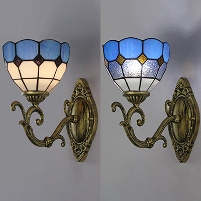 Frendorf | Mediterranean Bowl Wandlamp Geglazuurd Glas und Metall 1 Licht Wandschalter Beleuchtung in Klar/Weiß