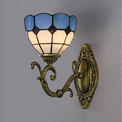 Frendorf | Mediterranean Bowl Wandlamp Geglazuurd Glas und Metall 1 Licht Wandschalter Beleuchtung in Klar/Weiß