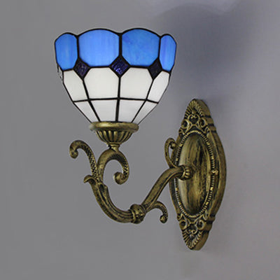 Frendorf | Mediterranean Bowl Wandlamp Geglazuurd Glas und Metall 1 Licht Wandschalter Beleuchtung in Klar/Weiß