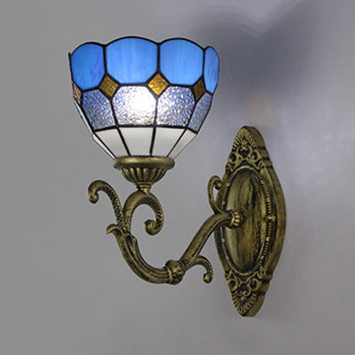 Frendorf | Mediterranean Bowl Wandlamp Geglazuurd Glas und Metall 1 Licht Wandschalter Beleuchtung in Klar/Weiß