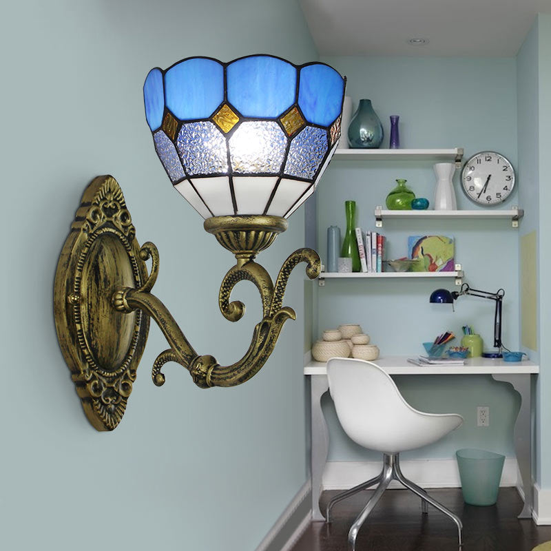 Frendorf | Mediterranean Bowl Wandlamp Geglazuurd Glas und Metall 1 Licht Wandschalter Beleuchtung in Klar/Weiß