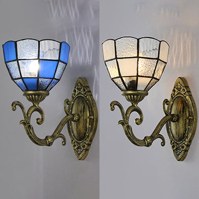 Frendorf | Gitterglas Wandanhängerlampe Tiffany Vintage 1 Licht Wandbeleuchtung in Klar/Blau für Schlafzimmer