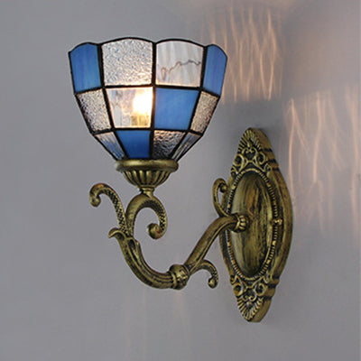 Frendorf | Gitterglas Wandanhängerlampe Tiffany Vintage 1 Licht Wandbeleuchtung in Klar/Blau für Schlafzimmer