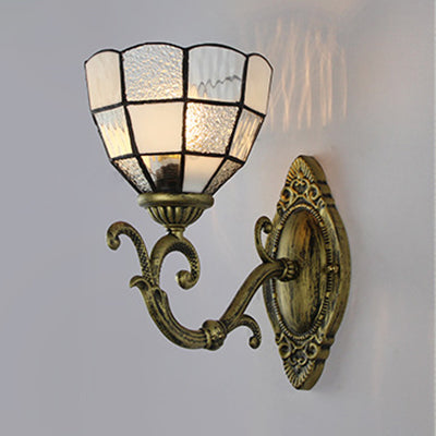 Frendorf | Gitterglas Wandanhängerlampe Tiffany Vintage 1 Licht Wandbeleuchtung in Klar/Blau für Schlafzimmer