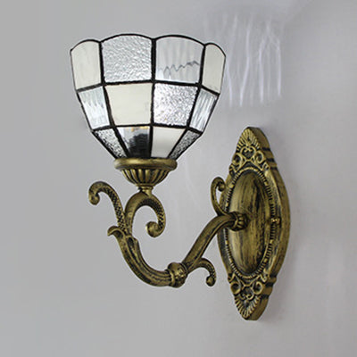 Frendorf | Gitterglas Wandanhängerlampe Tiffany Vintage 1 Licht Wandbeleuchtung in Klar/Blau für Schlafzimmer