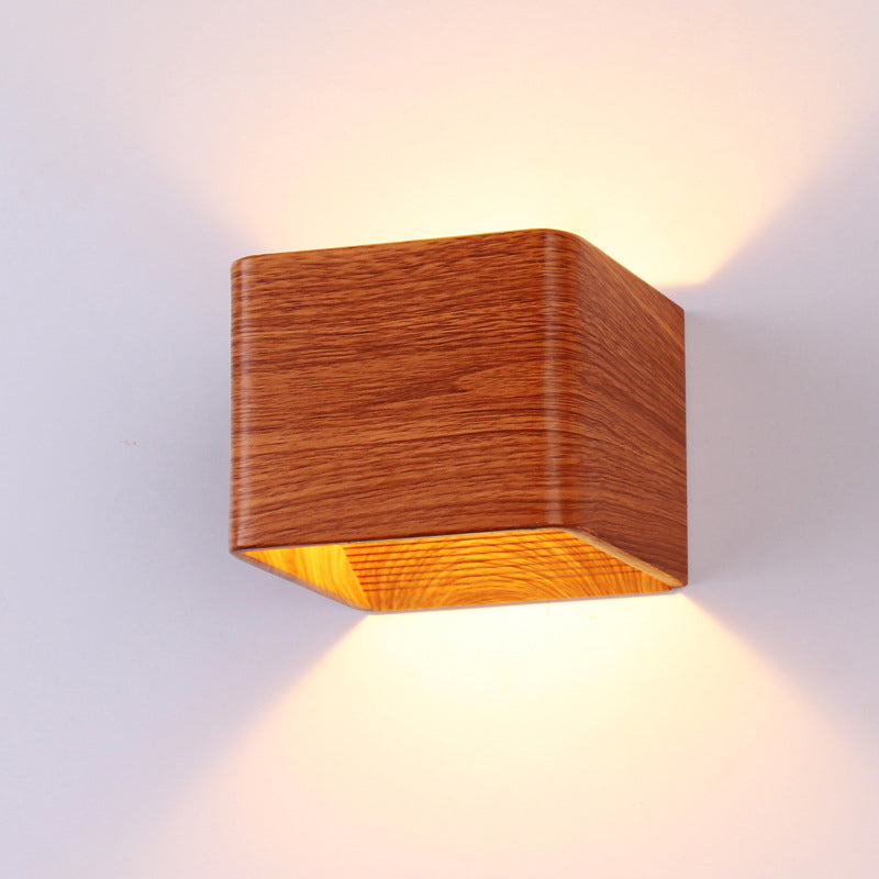 Frendorf | Cube Wandlamp Modern Houten 1-Licht Woonkamer Wandgemonteerde Op en Neer Verlichtingsarmatuur in Warm/Wit Licht