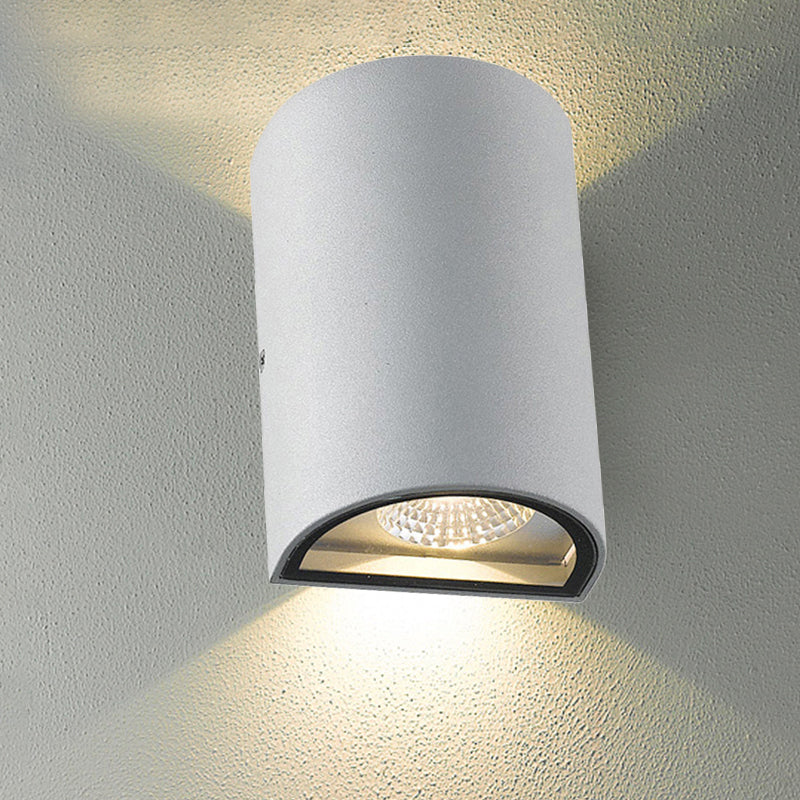 Frendorf | LED Buitenwandwaslamp met Half-Cilinder Aluminium Schaduw Zwart/Grijs Wandlamp in Warm/Wit Licht
