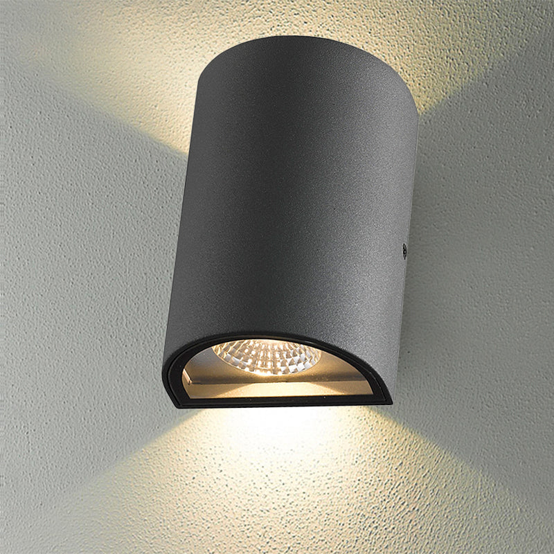 Frendorf | LED Buitenwandwaslamp met Half-Cilinder Aluminium Schaduw Zwart/Grijs Wandlamp in Warm/Wit Licht