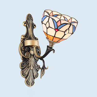 Frendorf | Buntglas Wandbeleuchtung mit Barock/Blume/Edelstein/Magnolie Muster Tiffany 1 Licht Innen Wandleuchte in Blau