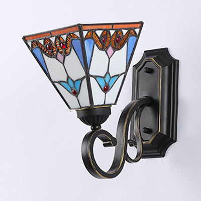 Frendorf | Buntglas Wandbeleuchtung mit Barock/Blume/Edelstein/Magnolie Muster Tiffany 1 Licht Innen Wandleuchte in Blau