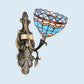 Frendorf | Buntglas Wandbeleuchtung mit Barock/Blume/Edelstein/Magnolie Muster Tiffany 1 Licht Innen Wandleuchte in Blau