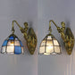 Frendorf | Barokke Ruitpatroon Wandlamp 1 Hoofd Wit/Blauw Glas Muur Gemonteerd Verlichtingsarmatuur voor Hal
