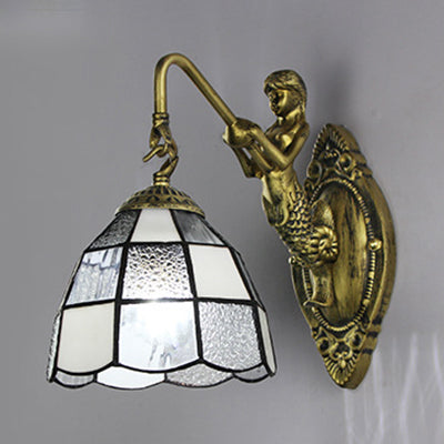 Frendorf | Barokke Ruitpatroon Wandlamp 1 Hoofd Wit/Blauw Glas Muur Gemonteerd Verlichtingsarmatuur voor Hal