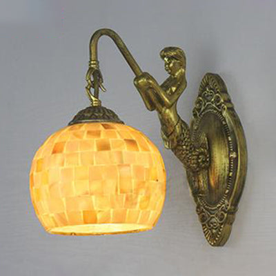 Frendorf | Shell Mosaïek Wandlamp Tiffany 1 Kop Beige/Paarse-Geel/Blauw-Geel Wandlicht met Zeemeermin Achterplaat