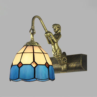 Frendorf | Dome Wandlamp Fixture 1 Hoofd Blauw/Helder Glas Barok Scone Verlichting met Zeemeermin Achterplaat