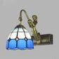Frendorf | Dome Wandlamp Fixture 1 Hoofd Blauw/Helder Glas Barok Scone Verlichting met Zeemeermin Achterplaat