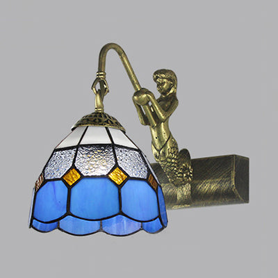 Frendorf | Dome Wandlamp Fixture 1 Hoofd Blauw/Helder Glas Barok Scone Verlichting met Zeemeermin Achterplaat