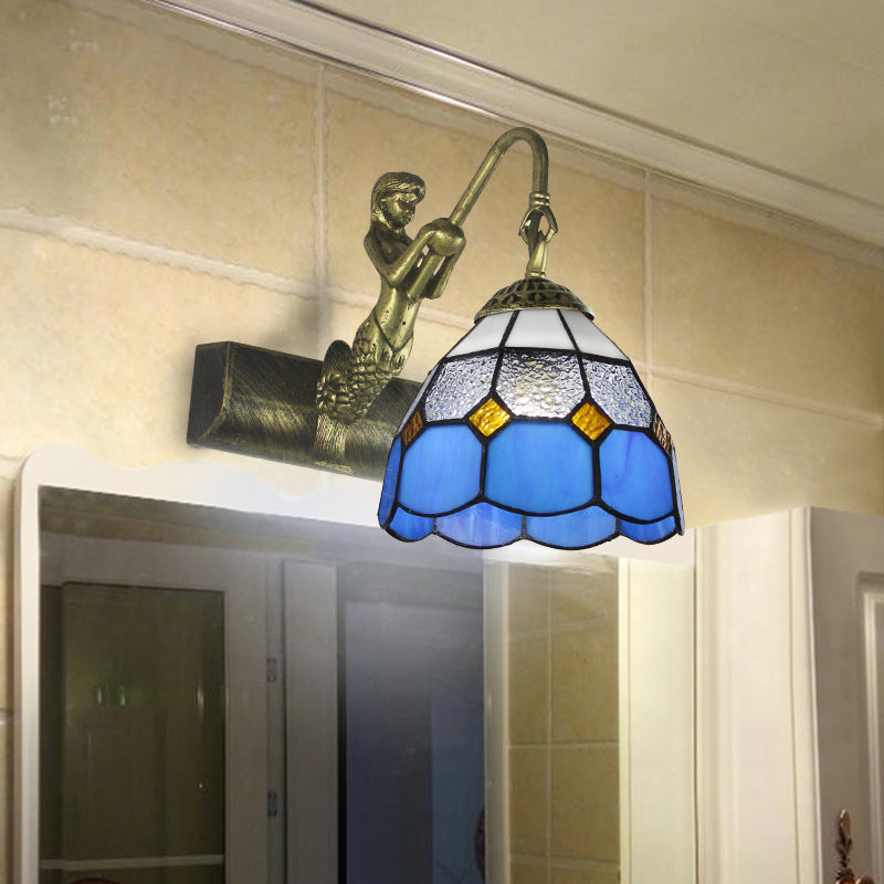 Frendorf | Dome Wandlamp Fixture 1 Hoofd Blauw/Helder Glas Barok Scone Verlichting met Zeemeermin Achterplaat