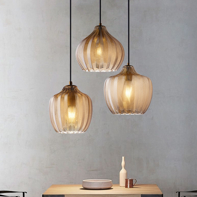 Wavy Glass Shaded Hanging Lamp Nordic Style Single Pendant Ceiling Light for Dining Room