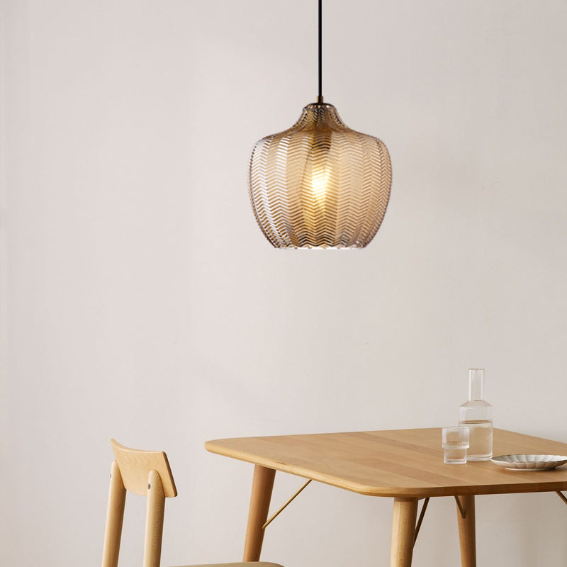 Wavy Glass Shaded Hanging Lamp Nordic Style Single Pendant Ceiling Light for Dining Room