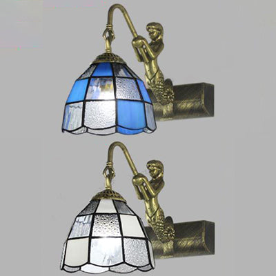 Frendorf | 1 Kopfdome Vanity Wandleuchte Tiffany Weiß/Blaue Glas Wandmontierte Leuchte mit Meerjungfrau Rückplatte