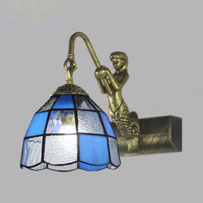 Frendorf | 1 Kopfdome Vanity Wandleuchte Tiffany Weiß/Blaue Glas Wandmontierte Leuchte mit Meerjungfrau Rückplatte