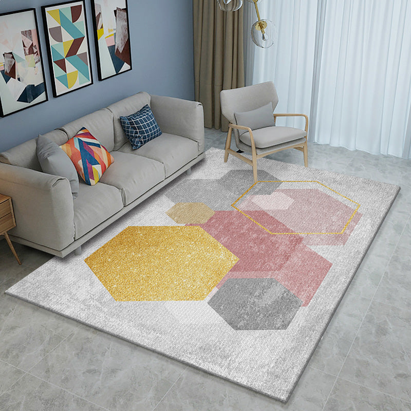 Frendorf | Multicolor Moderner Teppich Polyester Geo Gedruckter Bereichsteppich Rutschfeste Rückseite Waschbar Pflegeleicht Innen Teppich für Salon