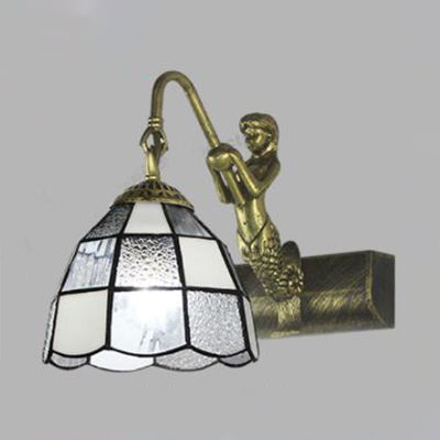 Frendorf | 1 Kopfdome Vanity Wandleuchte Tiffany Weiß/Blaue Glas Wandmontierte Leuchte mit Meerjungfrau Rückplatte