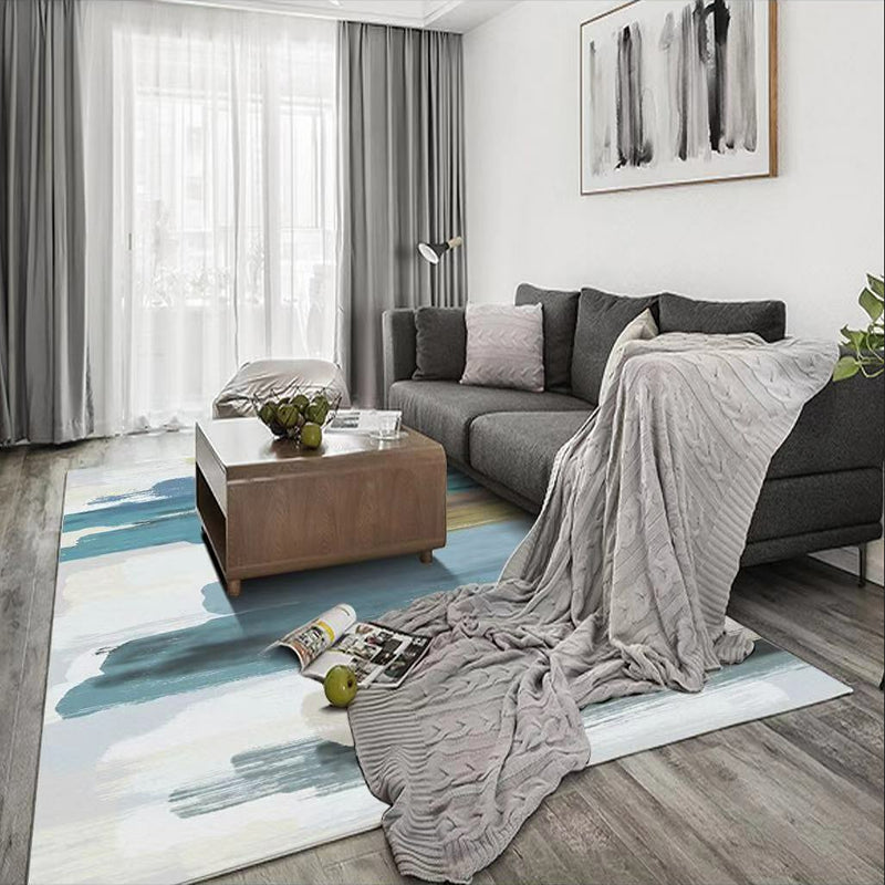 Frendorf | Blauem Abstraktem Gedruckten Teppich Polyester Nordisches Gebiet Teppich Haustierfreundlich Einfache Pflege Fleckenbeständig Innen Teppich für Dekoration