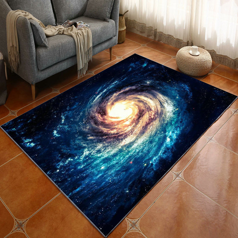 Frendorf | Multicolor novelty carpet polypropylene spaceship print area rug non-slip stain-resistant indoor carpet for living room