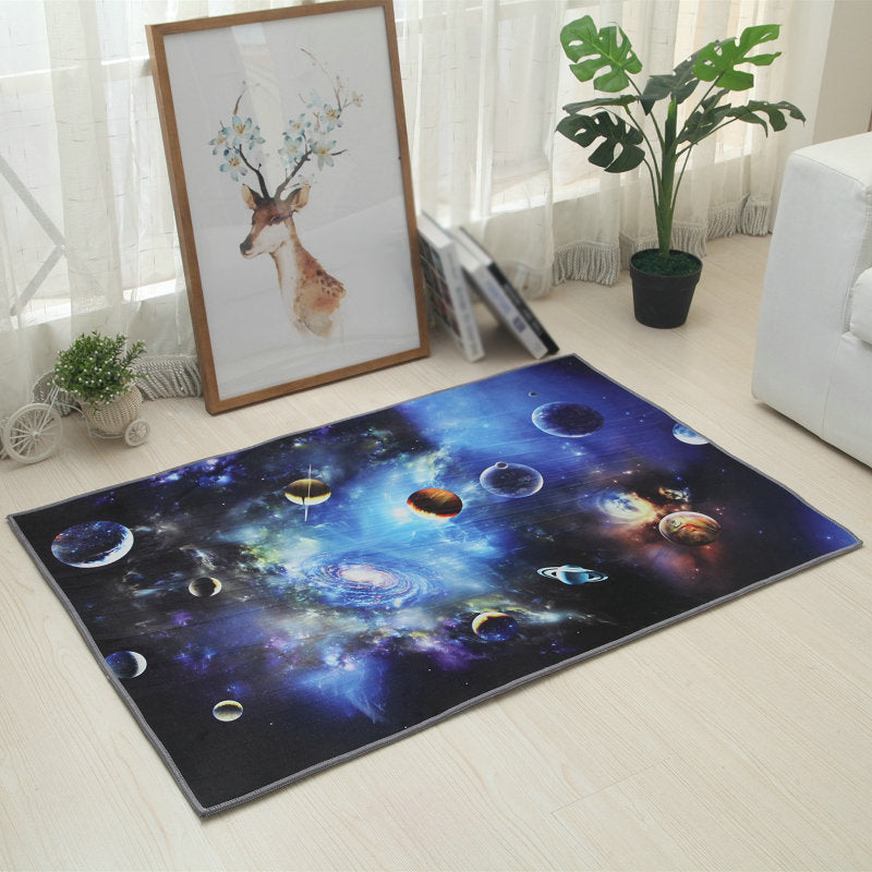 Frendorf | Multicolor novelty carpet polypropylene spaceship print area rug non-slip stain-resistant indoor carpet for living room